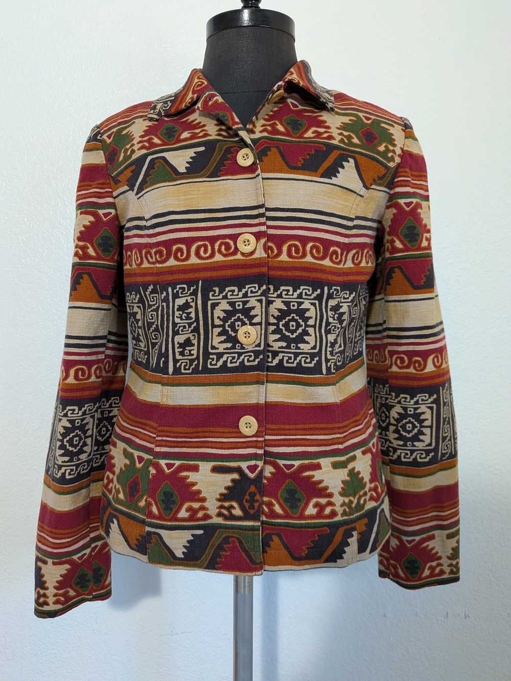 Coldwater Creek Multicolor Aztec Southwestern Stripe Button Blazer Size 12